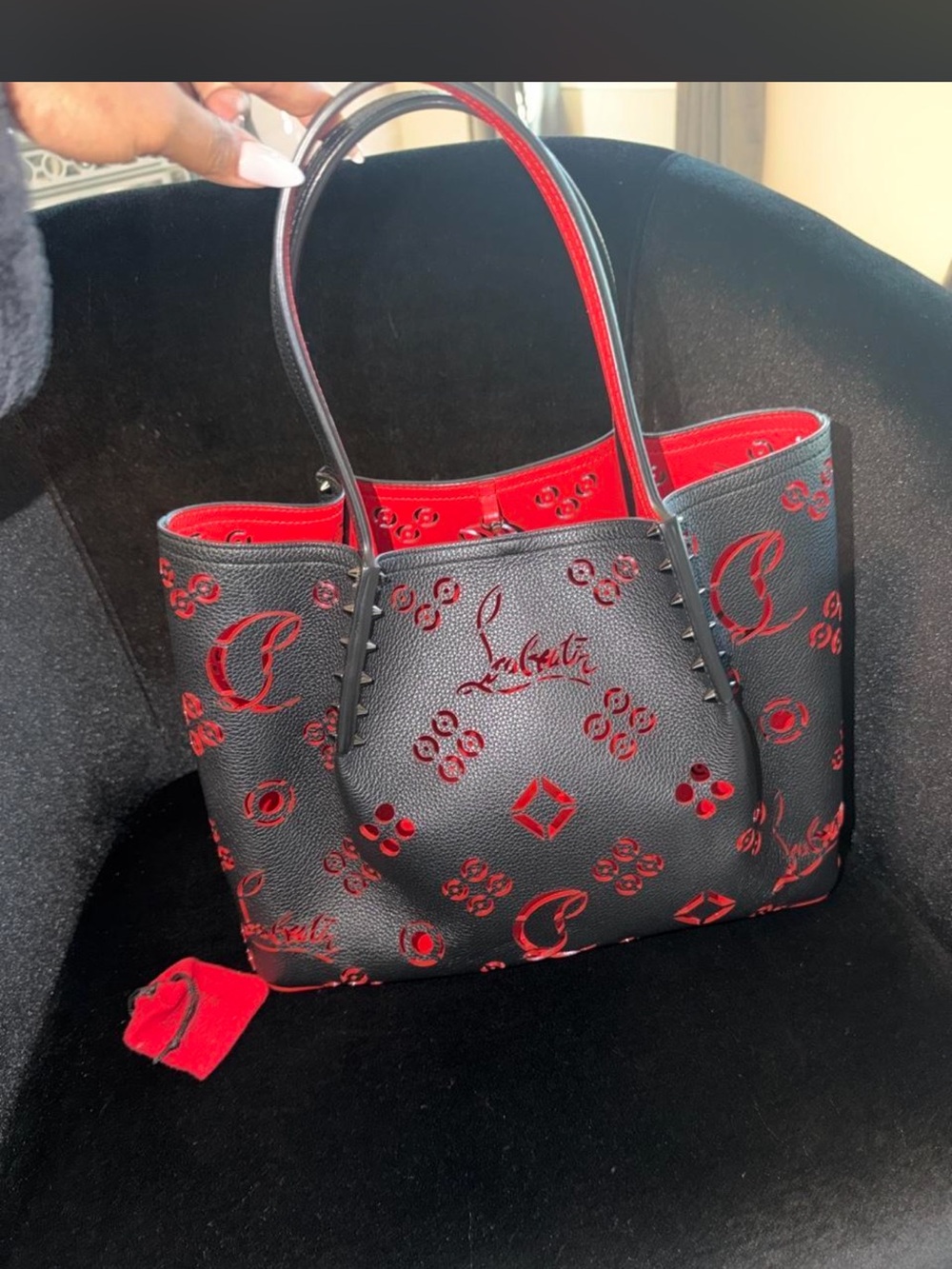 Christian Louboutin Black Leather Tote with Red Logo Accents